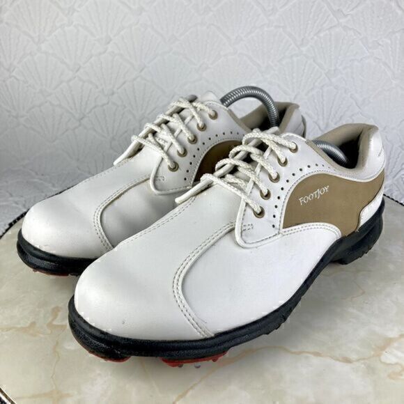 FootJoy Golf Shoes Womens 7 White Brown GreenJoys Soft Spikes Lace Up Sneakers - Picture 5 of 12
